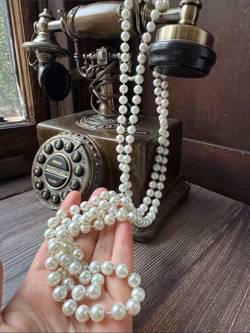 Classic White Pearl Necklace -Long Double Strand Vintage Old Money Statement
